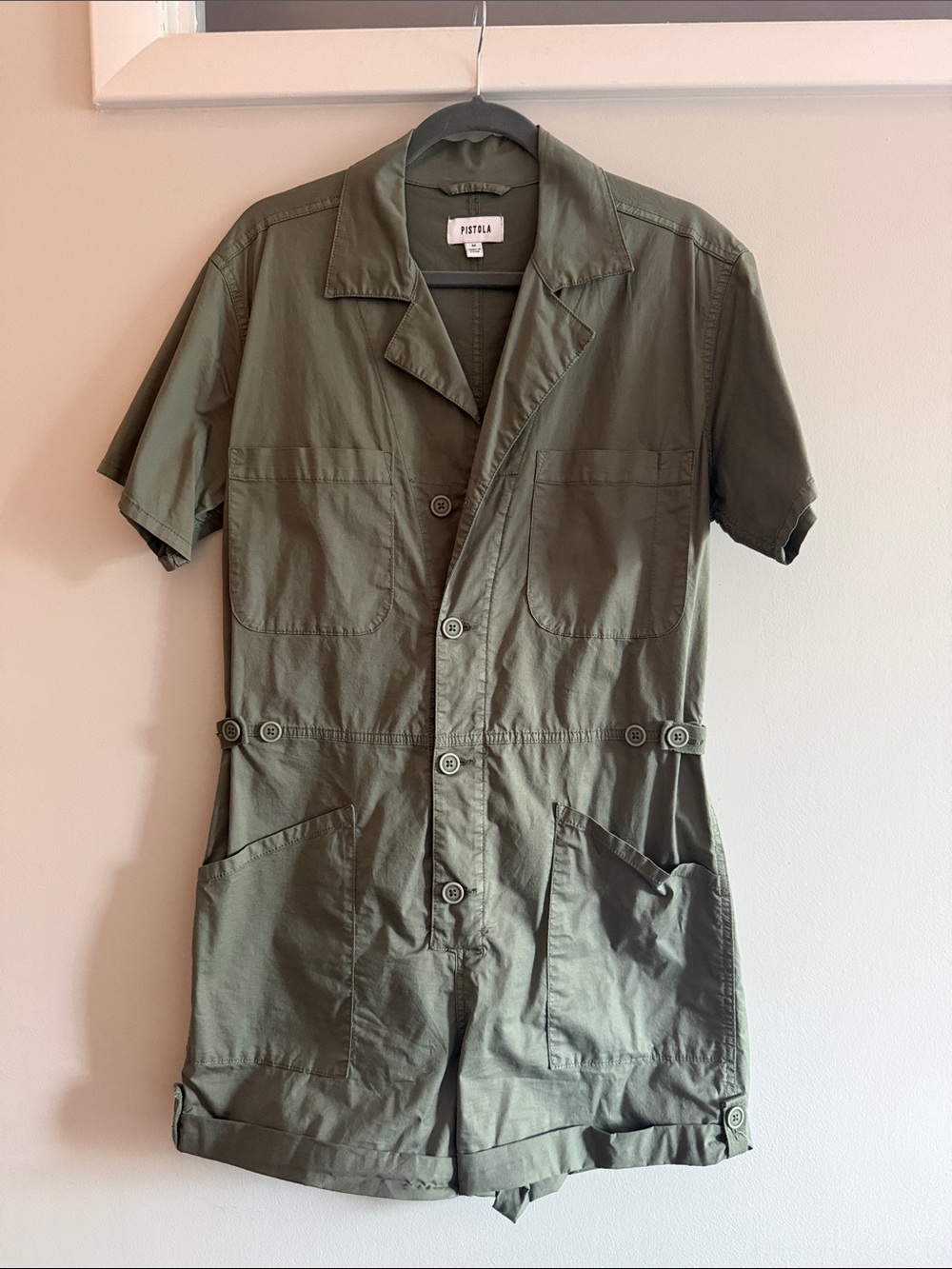 pistola Olive Green Short Sleeve Utility Romper